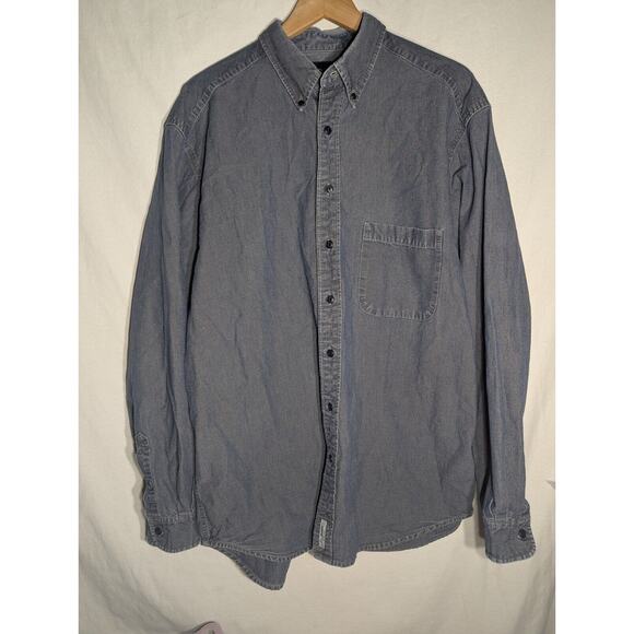 Eddie Bauer Mens Denim Button Down Shirt  Size Tall Large iridescent Work - Picture 1 of 5